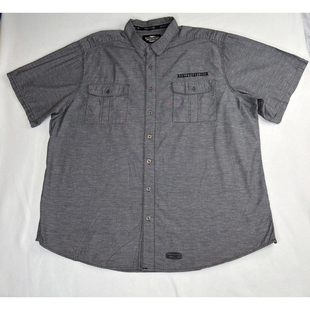 Harley-Davidson Men's Gray Linen Blend Button Shirt 3XL Short Sleeve Logo